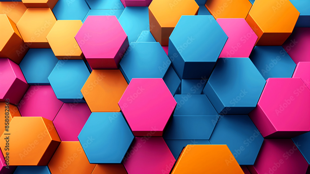 Poster a colorful image of blocks in various colors, including pink, orange, and blue. the blocks are arran