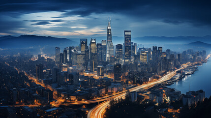 Obraz premium Night view of the skyline of the city, Shanghai, China.