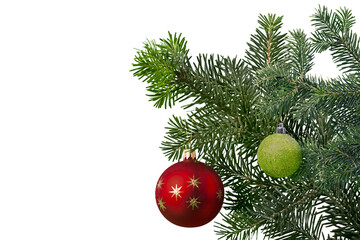 Bauble on Green Christmas Fir Tree frame on transparent background