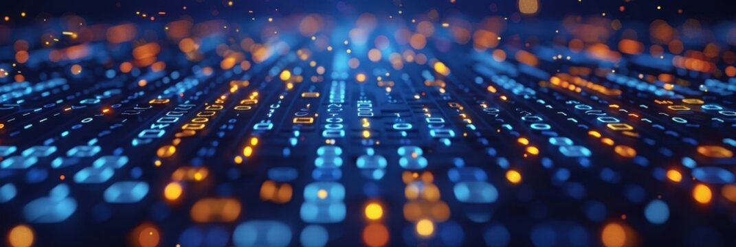 Digital Code Abstract Background with Glowing Lights