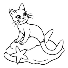 Cat Mermaid Coloring Page Isolated for Kids