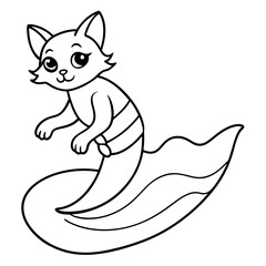 Cat Mermaid Coloring Page Isolated for Kids