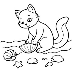 Cat Mermaid Coloring Page Isolated for Kids