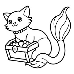 Cat Mermaid Coloring Page Isolated for Kids