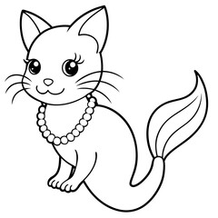 Cat Mermaid Coloring Page Isolated for Kids