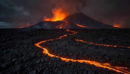 The awe-inspiring sight of lava flowing from an erupting volcano ai_generated