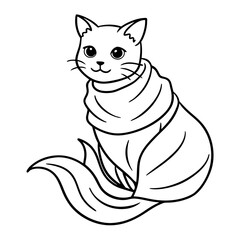 Cat Mermaid Coloring Page Isolated for Kids
