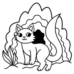 Cat Mermaid Coloring Page Isolated for Kids