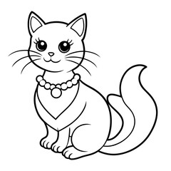 Cat Mermaid Coloring Page Isolated for Kids