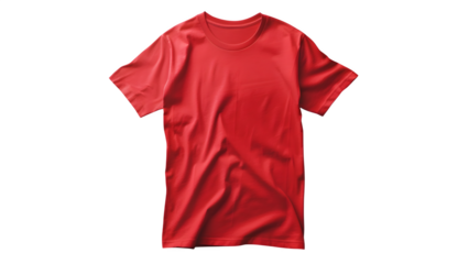 Product short of plain red t-shirt isolated on a transparent background, PNG 