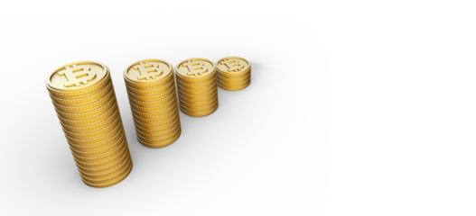 Realistic 3D illustration of Bitcoin, coin, digital currency and investment. Illustration of world digital currency gold coins. Bitcoin on a white background.