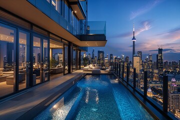 Fototapeta premium a swimming pool with a view of the city