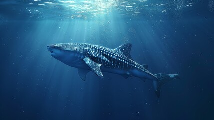 Naklejka premium majestic giant shark gracefully glides through deep blue sea, symbolizing oceans captivating wildlife