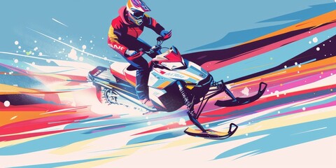 Vibrant Snowmobile Adventure Artwork