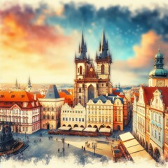 Fototapeta premium Old town square of Prague. Generative ai.
