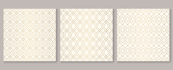 Seamless pattern art deco with golden hexagon grid tessellation, geometric line rhombus with fence structure.