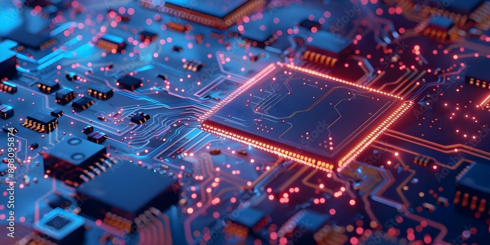 Poster advancements in quantum microchip technology for semiconductor circuit boards. concept quantum compu
