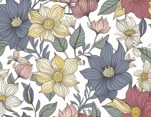 Seamless pattern with flowers on white background. AI, Generative AI