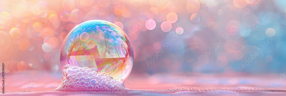 Poster a single soap bubble with pastel bokeh background