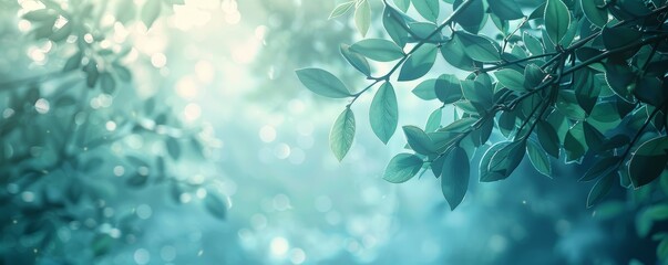 Blue-toned nature background, soft natural light, tranquil landscape, high definition, serene setting, gentle gradients, calming hues, lush foliage, clear sky, peaceful ambiance