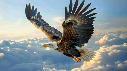 Eagle in flight above the clouds. 