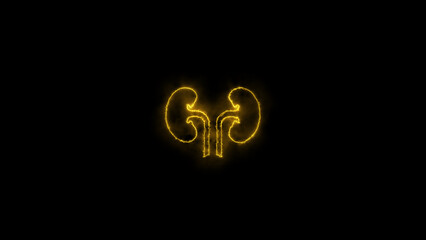 Fototapeta premium Glowing neon line Human kidney icon isolated on black background. Illustration of Medical Human Health Objects.