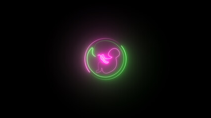 Neon line Fetus Icon Isolated on black Background. Glowing Baby in stomach icon.