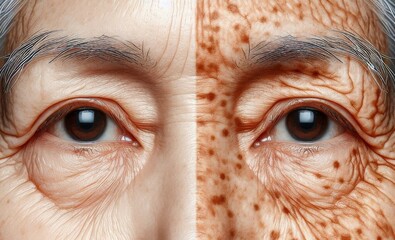 The eyes of a woman with SPF and without. Generative AI.