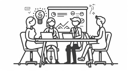 Simple line drawing of a business strategy session.