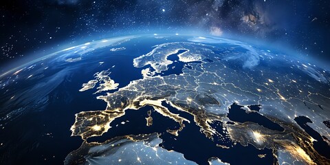Fototapeta premium Night View of Earth from Space with Focus on Europe