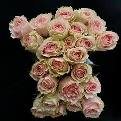 bouquet of pink roses on black