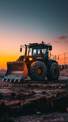 Fototapeta premium Construction Machinery at Charging Dock During Dusk 