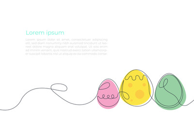Web Banner with egg line art, Continuous one line drawing of single egg shape