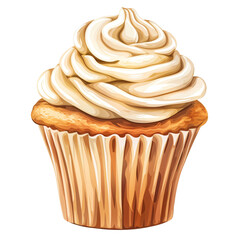 Creamy Vanilla Cupcake Isolated on White and Transparent Background 