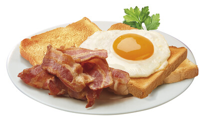 Teller mit Spiegelei, Bacon, Toast