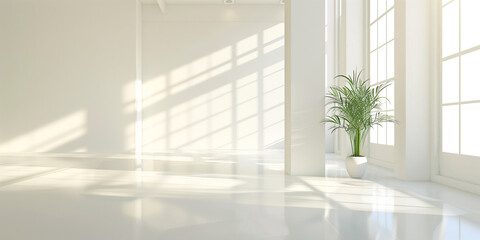 Abstract empty white room interior with shadow from the window	
