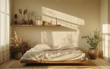 Minimalist Bedroom Interior With Natural Light and Plants