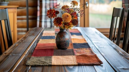 autumn table decor, create a cozy atmosphere with a fall-colored patchwork table runner for a rustic country-inspired dining table decor