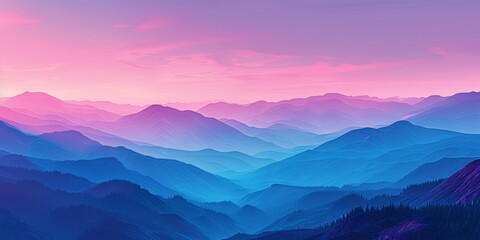 Obraz premium A peaceful mountain range with a gradient background moving from twilight purple to dawn pink