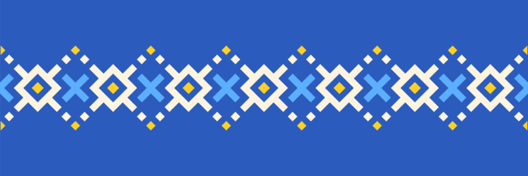 Repeating seamless border pattern, Ukrainian ethnic traditional embroidery vyshyvanka design, vector illustration, flat style