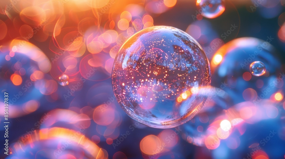 Poster this image captures sunlight beautifully filtering through abstract floating bubbles, creating a vib
