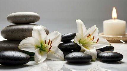 禅石とキャンドルのリラクゼーション/ゆりの花