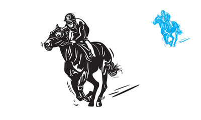 a jockey ad horse race logo, silhouette of great horse running vector illustrations