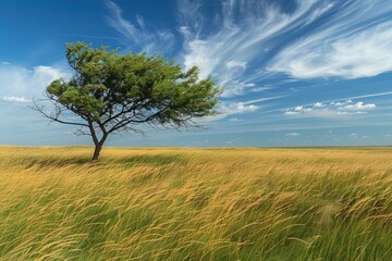 Obraz premium Golden savannah under a cloudy sky
