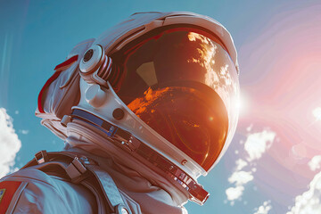 Astronaut Removing Visor in Dramatic Sky Background