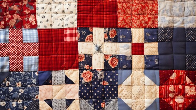 Patchwork blanket with variety of patterns.