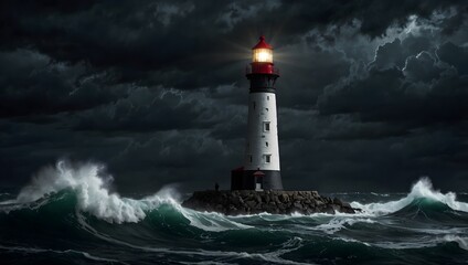 About a stormy night where the lighthouse beacon cuts through the darkness, guiding ships to safety  ai_generated