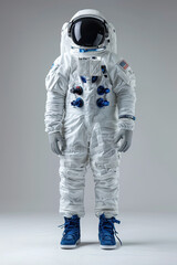 Astronaut in White Space Suit with Blue Shoes and Helmet - Studio Shot