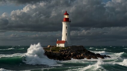 Obraz premium About a stormy night where the lighthouse beacon cuts through the darkness, guiding ships to safety ai_generated