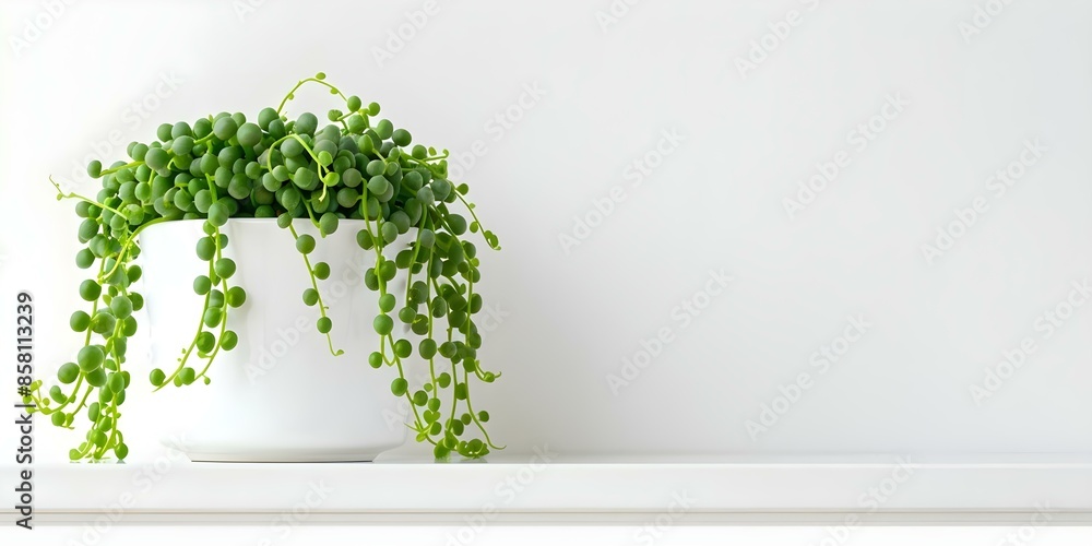 Poster striped transparency of string of pearls senecio on white background. concept string of pearls senec